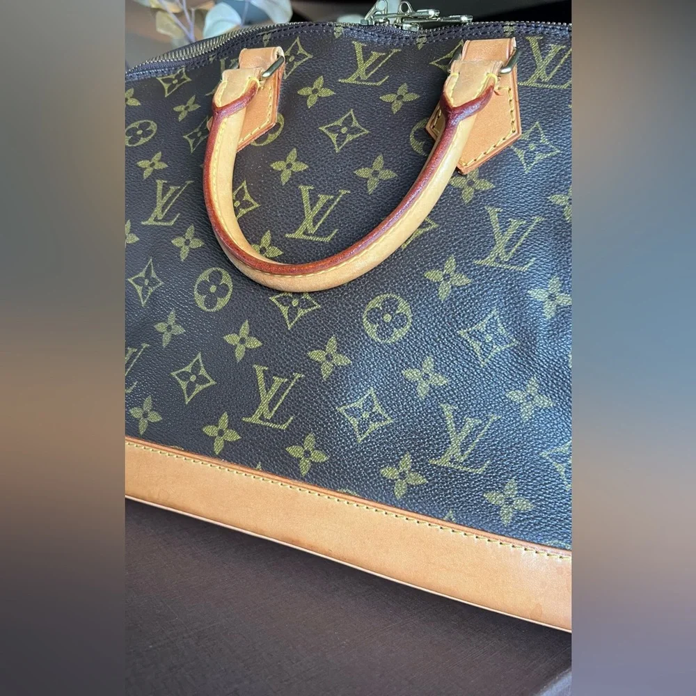 Louis Vuitton Brown Monogram Satchel with Tan Leather Trim